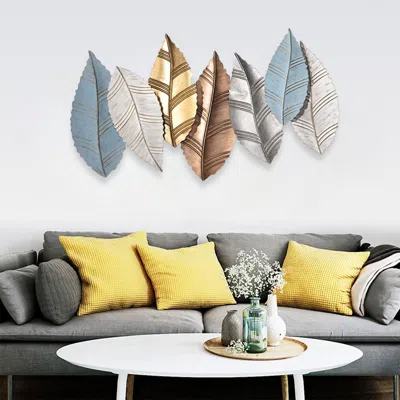 Homary 3d Modern Creative Leaves Wall Decor Metal Overlapping Accents In White