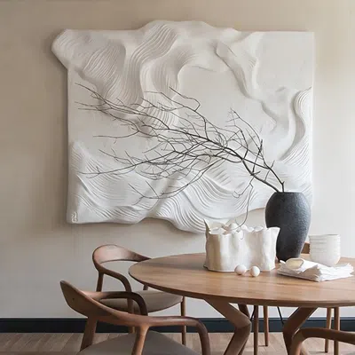 Homary 3d White Sea Waves Texture Painting Art Modern Abstract Ocean Wall Decor Living Room 700mmw*500mmh*3