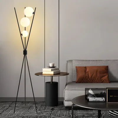 Homary 3-light Black Modern Tripod Floor Lamp Bedroom Bedside Standing Light With Glass Shade In Gray