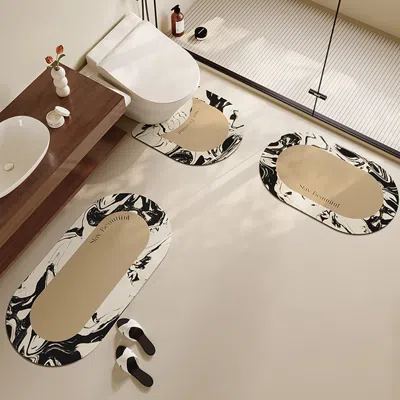 Homary 3pcs Modern Black & White Diatom Mud Non-slip Bathroom Mat Abstract Bath Rug Set In Multi