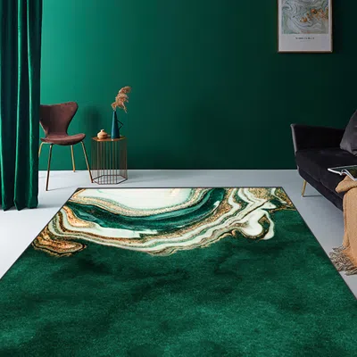 Homary 3'x 5' Art Deco Green Marble Area Rug Living Room Carpet With Abstract Pattern