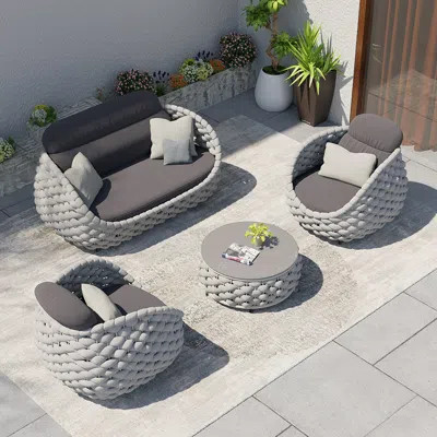 Homary 4 Pcs Woven Rope Outdoor Sectional Sofa Set Mordern Yard & Patio Furniture For 4 Person In Gray Cush