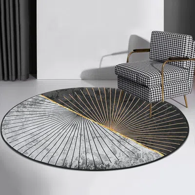 Homary 4' X 4' Modern Abstract Gray & Gold Mix Colours Round Area Rug Decorative Carpet