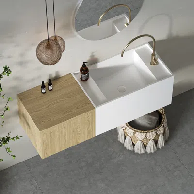 Homary 40" Floating Bathroom Vanity Wall-mounted Single Sink With Cabinet In Light Wood & White In Multi