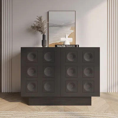 Homary 41" Black Sideboard Buffet Doors&drawers Modern Circle Patterned Kitchen Cabinet