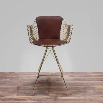 Homary 43" Mid-century Modern Brown Pu Leather Full Back Bar Stool With Carbon Steel Frame