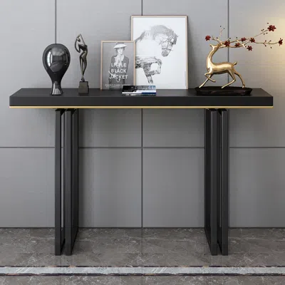 Homary 47" Entry Accent Table Narrow Console Table Black Solid Wood & Metal In Large