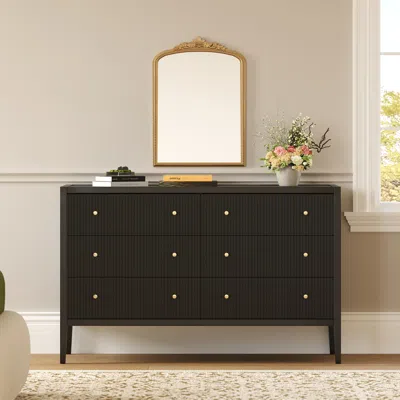 Homary 47" Fluted Black 6-drawer Dresser With Charging Station