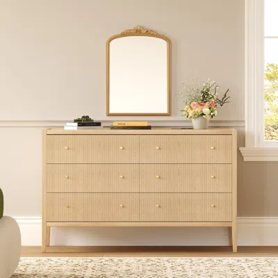 Homary 47" Fluted Natural 6-drawer Dresser With Charging Station In Brown