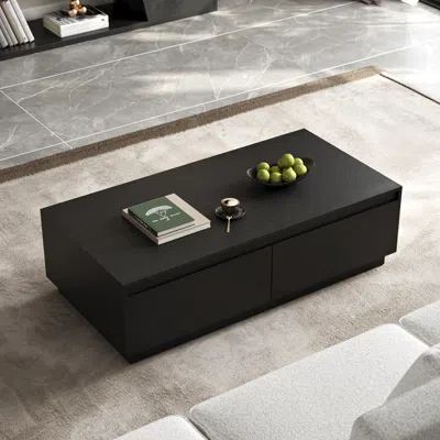 Homary 47" Mid Century Modern Black Coffee Table Rectangular Block Living Room Table With Storage