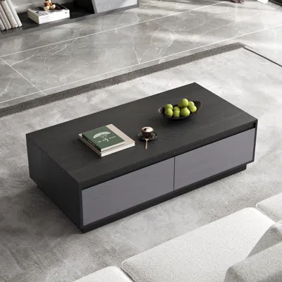 Homary 47" Mid Century Modern Gray Coffee Table Rectangular Block Living Room Table With Storage In Black