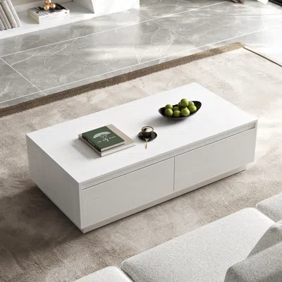 Homary 47" Mid Century Modern White Coffee Table Rectangular Block Living Room Table With Storage