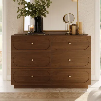 Homary 47" Modern Natural 6-drawer Dresser With Charging Station In Brown