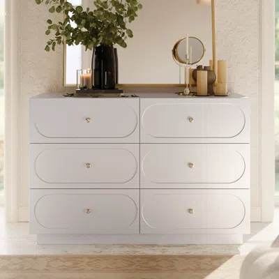 Homary 47" Modern Natural 6-drawer Dresser With Charging Station In White