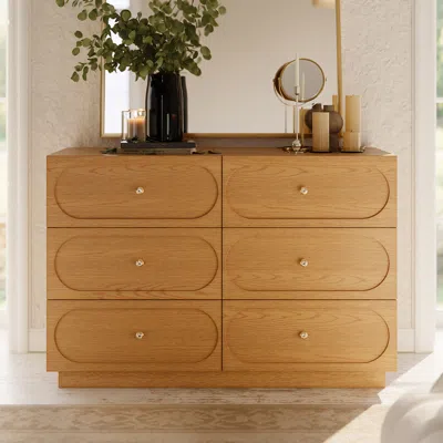 Homary 47" Modern Natural 6-drawer Dresser With Charging Station In Brown