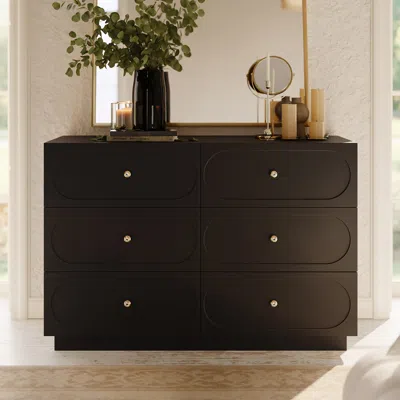 Homary 47" Modern Natural 6-drawer Dresser With Charging Station In Brown