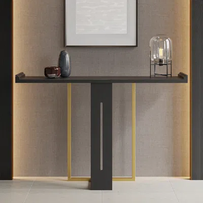 Homary 47" Narrow Console Table For Entryway Foyer Black Solid Wood & Gold Metal In Large In Multi