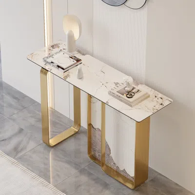 Homary 47" W Modern Sintered Stone Console Table With Gold Stainless Steel Frame
