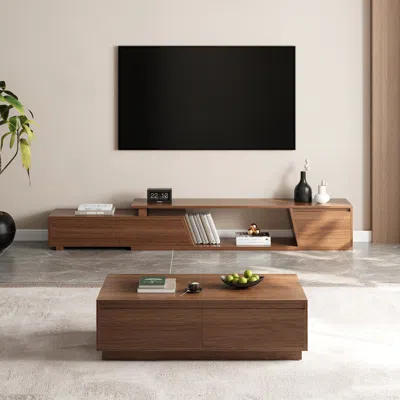 Homary 47" Walnut Coffee Table Rectangular Block Living Room Table With Storag Walnut Rectangle Extendable  In Brown