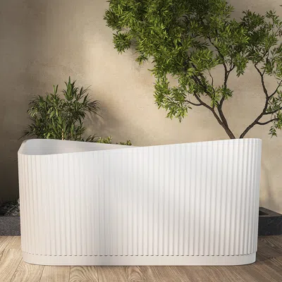 Homary 47" White Fluted Bathtub Freestanding Soaking Stone Resin Tub