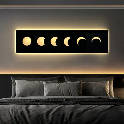 Homary 47.2" Creative Moon Light Wall Art Decoration Painting Usb Led Warm Wall Light In Black