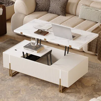 Homary 47.2" Fluted  Lift-top Coffee Table With 2 Drawers In Neutral