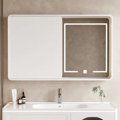 Homary 47.2" Led Medicine Cabinet Wall-mounted Bathroom Mirror Matte White In Brown