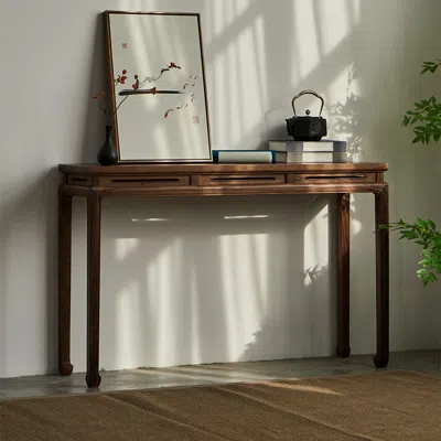 Homary 47.2" Mid Century Modern Console Table Walnut Solid Wood Entryway Table With 4 Legs In Brown