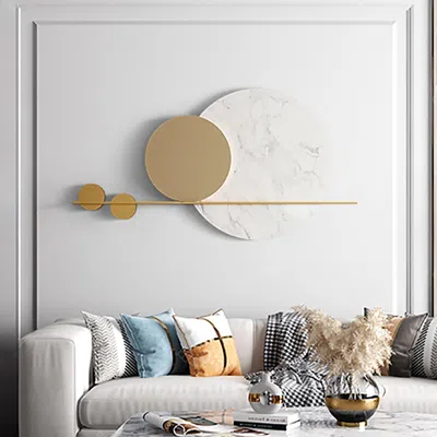 Homary 47.2" Modern Geometric Wall Decor Round Metal Wall Art In Gold & White For Living Room In Multi