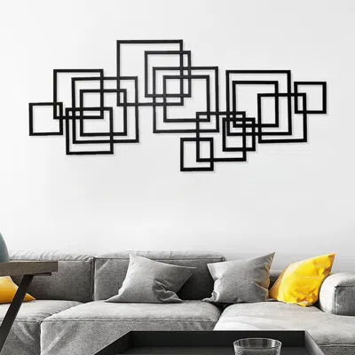 Homary 47.2" Modern Rectangle Black Wall Decor Minimalist Metal Geometric Art For Living Room