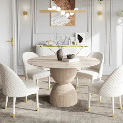Homary 47.2" Round Dining Table Faux Marble Top For 6 People Modern In Beige Modern Style In Neutral