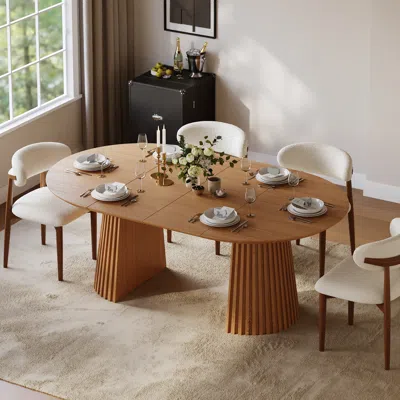 Homary 47"–79" Solid Wood Extendable Dining Table With Fluted Base In Brown