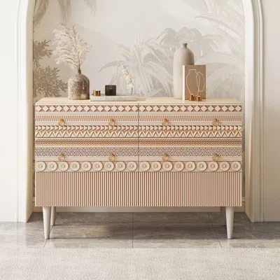 Homary 47"wboho Accent Dresser & Chest 6 Drawer Storage Cabinet In Neutral