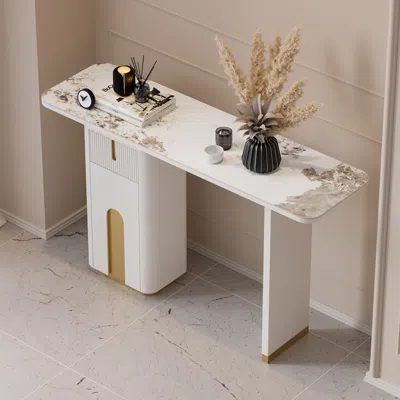 Homary 48" Modern Sintered Stone Console Table With Storage Entryway Table In White