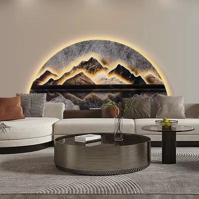 Homary 49.2" Modern Abstract Led Lighting Wall Decorative Painting Living Room Decorative In Gray