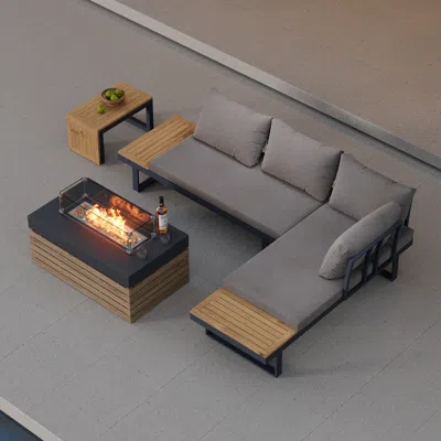 Homary 4pcs Modular L-shaped Outdoor Sectional Sofa Set With Smokeless Fire Pit Table Yard& Garden Furnitur In Gray