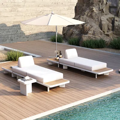 Homary 5 Pcs L Shaped Outdoor Sectional Sofa Set Mordern Yard & Patio Furniture For 4-6 Person In White & B