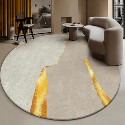 Homary 5' X 5' Circular Modern & Creative & Light Luxury Khaki & Yellow Area Rug Nylon Rug In Brown