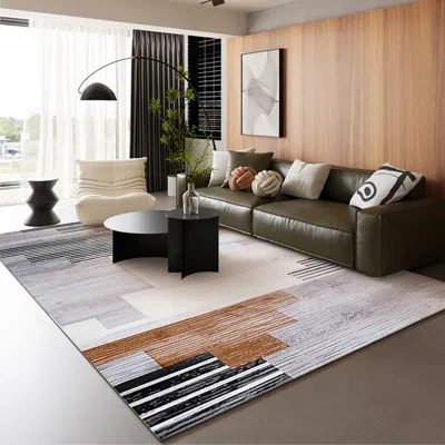 Homary 5' X 7' Abstract Brown Rug Polyester Rectangular Machine Washable Living Room Area Mat In Gray