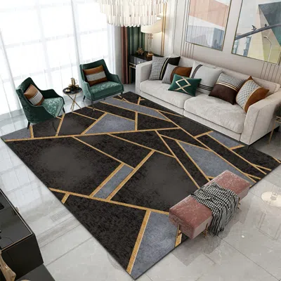 Homary 5' X 7' Art Deco Black & Gold Livingroom Geometric Rug Decorative Carpet In Gray