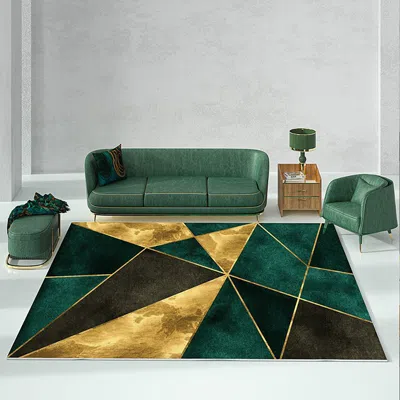 Homary 5' X 7' Green&black&gold Modern Geometirc Rectangle Indoor Area Rug Living Room&bedroom