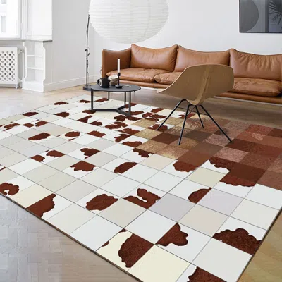 Homary 5' X 7' Modern Checkered Area Rug Geometric Decorative Carpet For Living Room Bedroom In Brown