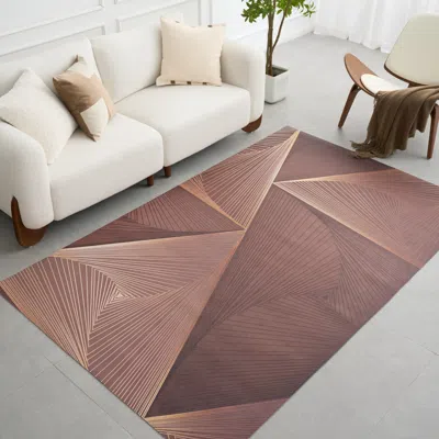 Homary 5' X 8' Indoor Area Rug – Geometric Design, Non-slip, Waterproof, Easy-clean Pvc Leather In Brown