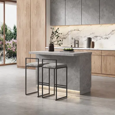 Homary 50" Kitchen Lsland Wood With Storage & Led Light Gray Japandi Style Kitchen Cabinet