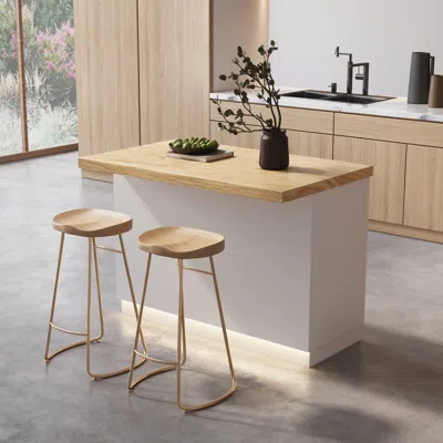 Homary 50" Kitchen Lsland Wood With Storage & Led Light Natural & White Japandi Style Kitchen Cabinet