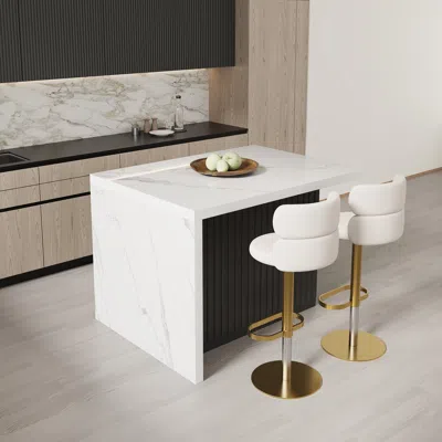 Homary 50" Large Kitchen Island Marble Veneered Top With Storage Black Modern Kitchen Cabinet In White