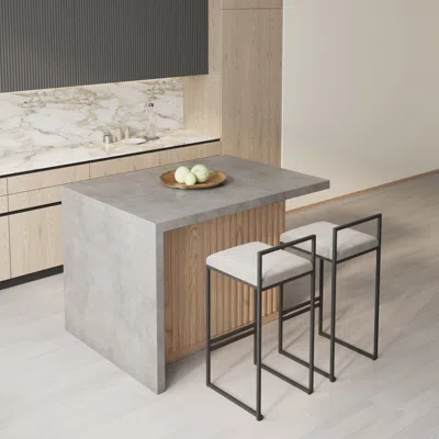 Homary 50" Large Kitchen Island Marble Veneered Top With Storage Natural & Gray Kitchen Cabinet
