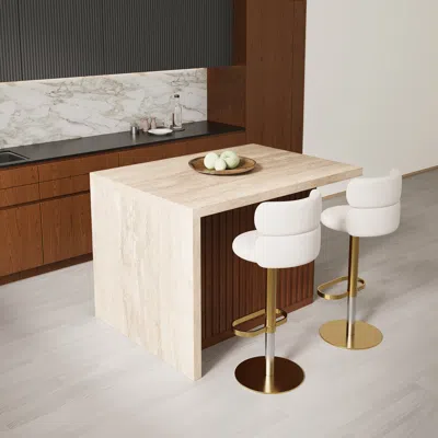 Homary 50" Large Kitchen Island Marble Veneered Top With Storage Walnut Kitchen Cabinet In White