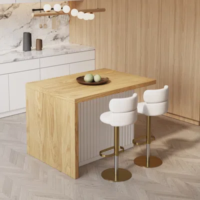 Homary 50" Large Kitchen Island Marble Veneered Top With Storage White & Natural Kitchen Cabinet In Brown