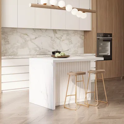Homary 50" Large Kitchen Island Marble Veneered Top With Storage White Kitchen Cabinet